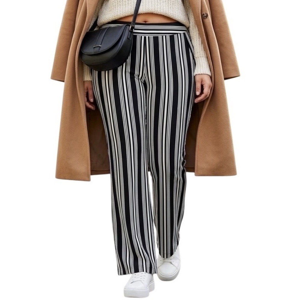 INC International Concepts Black White Striped Bootcut Pants Plus Size‎ 16W New